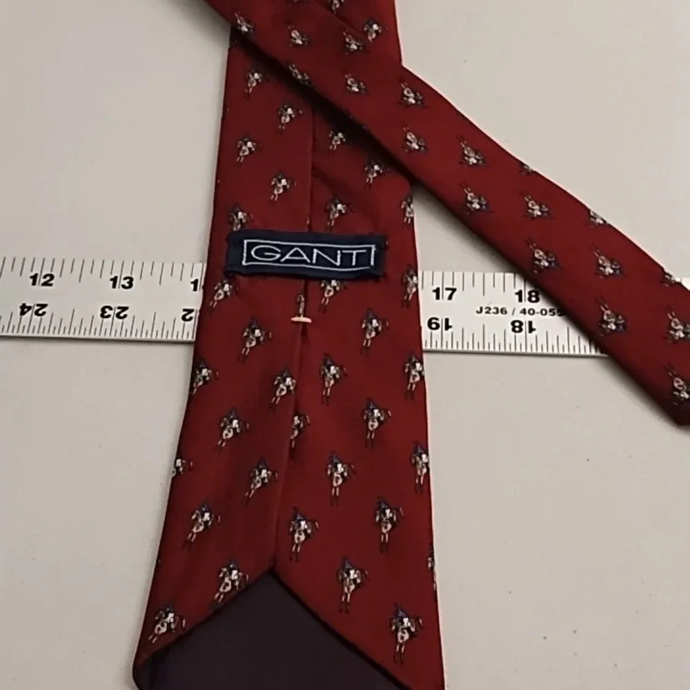 Gant Silk Polo Horse Print Tie Burgundy, Navy Tan